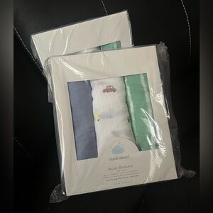 cloud island Baby Muslin Blanket Set - Blue, White, Green